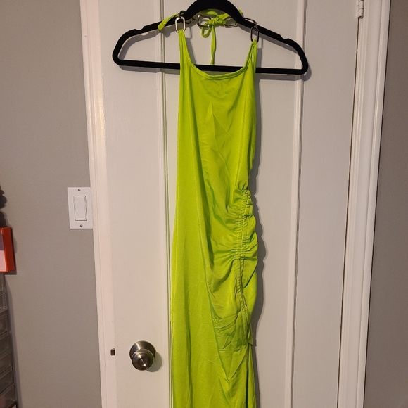 Zaful Neon Green Neon Yellow Chain Halter Bodycon Dress - Picture 4 of 4